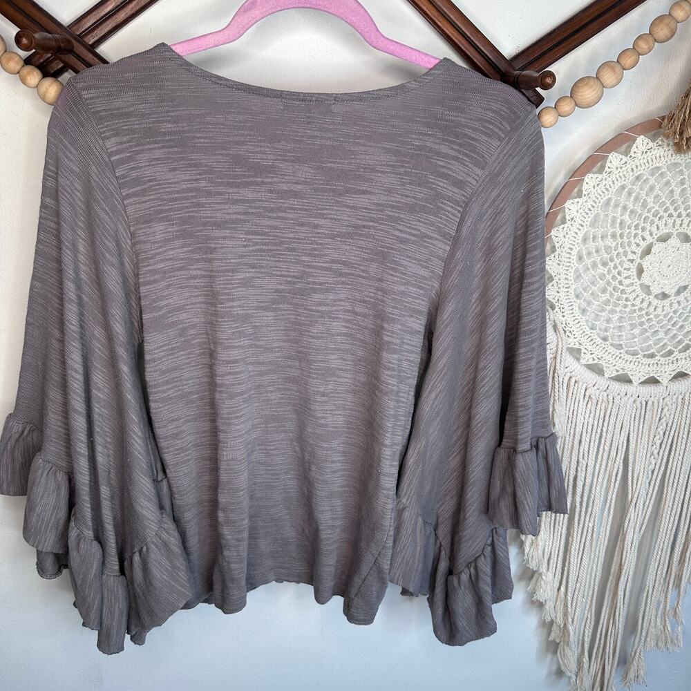 Earthbound Trading Lavender Ruched Front Ruffle Sleeve Top - Picture 3 of 4